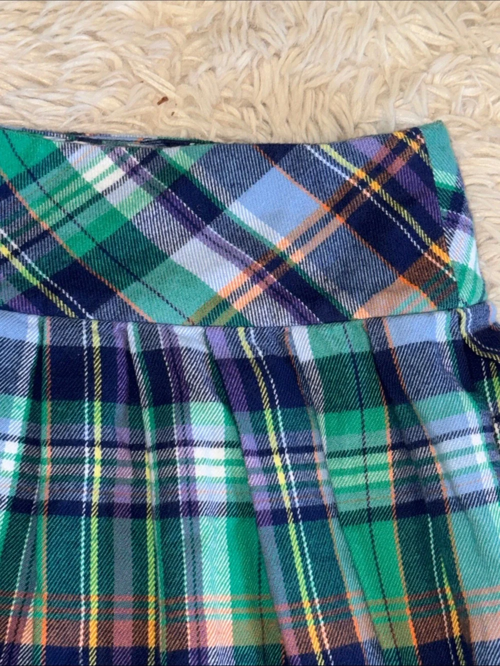 🐎 Polo Ralph Lauren Green and Navy Plaid Pleated Girls Mini Skirt/kilt size 5